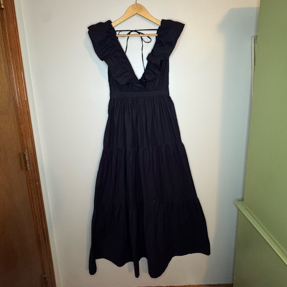 Reformation Black‎ Ruffle Strap Midi Dress Size 2